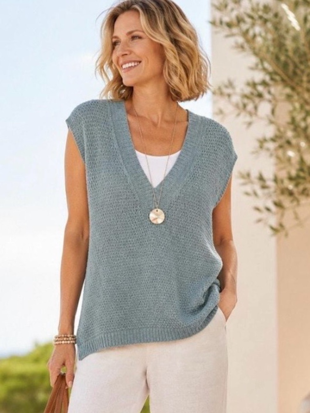 J. Jill Oversized Sweater Vest Women XL Cotton  Layering Knit Blue Spruce Preppy